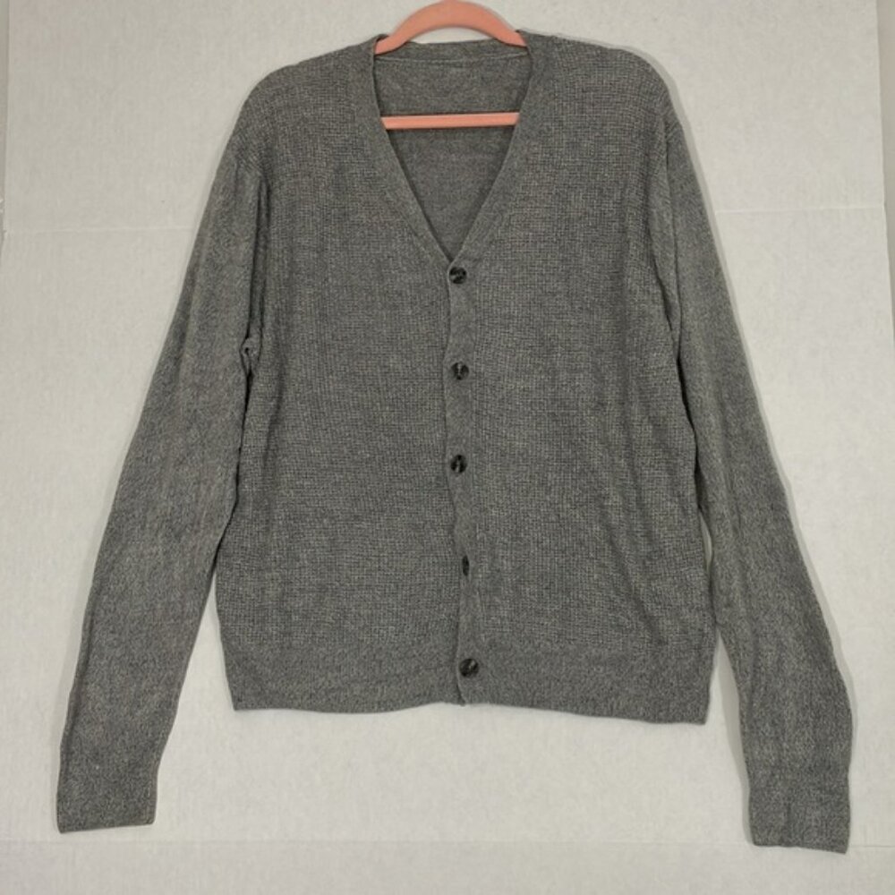 V-Neck Cardigan Sweater, Lightweight Soft Knit Acrylic, Grey, Large